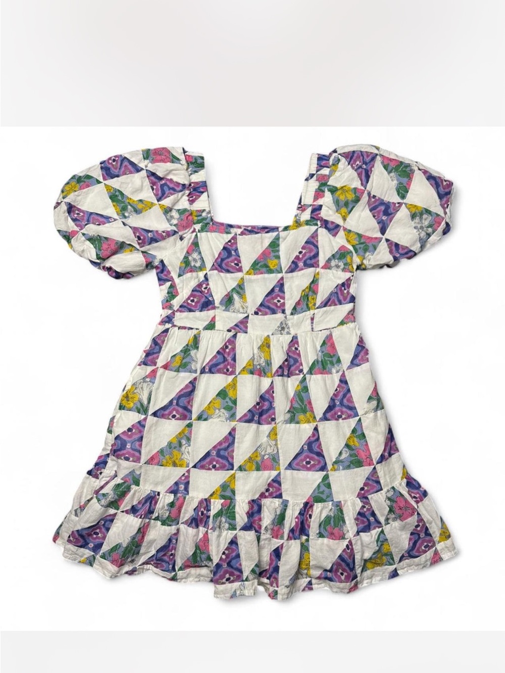 Banjanan Floral Patchwork Dress in Purple, Yellow and Green